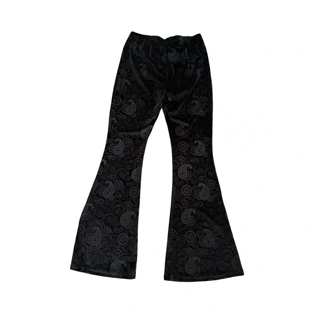 Goth Velvet Boho Gypsy Black Paisley Flare Pants - Picture 8 of 11